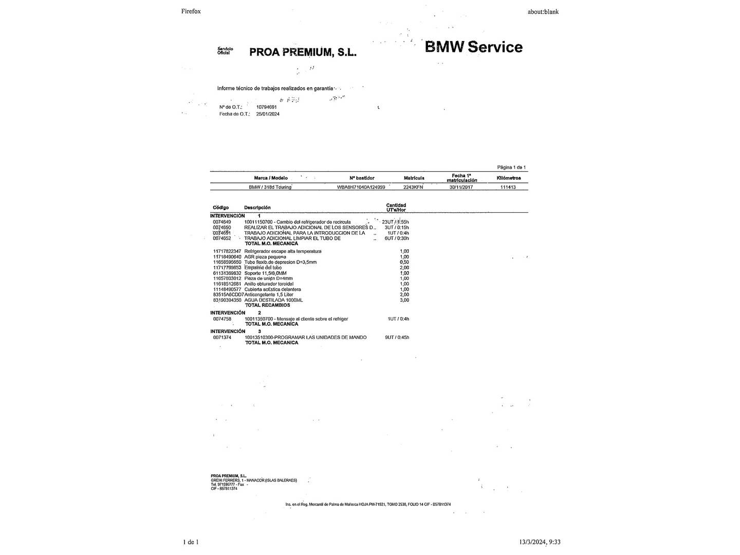 Foto del mantenimiento del BMW Serie 3 BMW Serie 3 318d Touring (150 CV)