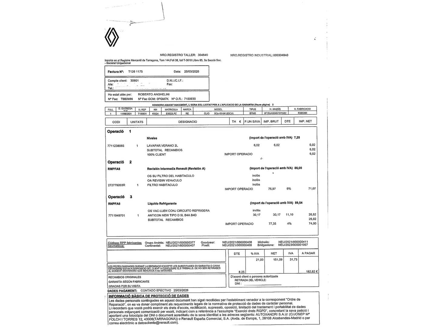 Foto del mantenimiento del Renault Clio Renault Clio Zen TCe  (100 CV)