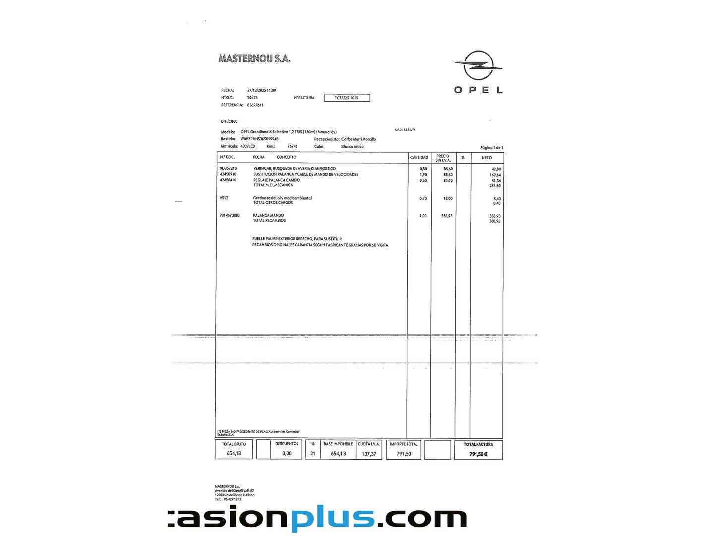 Foto del mantenimiento del Opel Grandland X Opel Grandland X 1.2 Turbo Selective (130 CV)