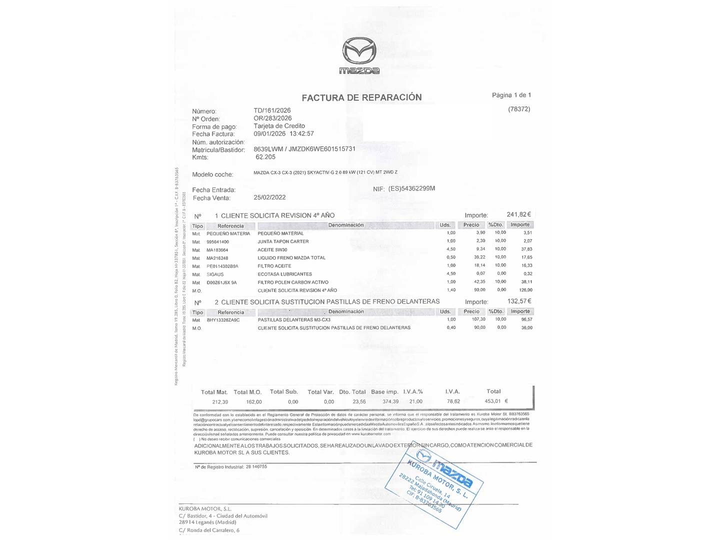 Foto del mantenimiento del Mazda CX-3 Mazda CX-3 2.0 G Zenith 2WD (121 CV)