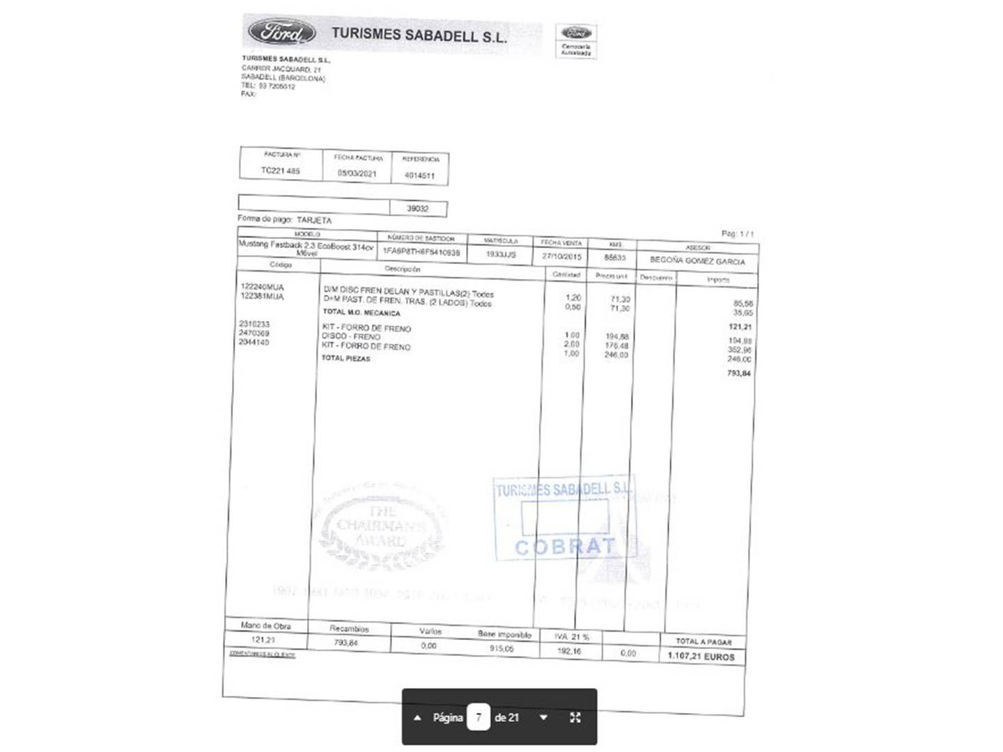 Foto del mantenimiento del Ford Mustang Ford Mustang 2.3 EcoBoost Mustang (Fastback) (314 CV)