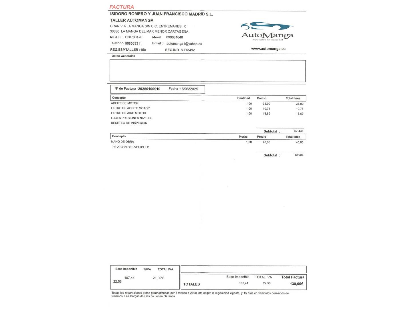 Foto del mantenimiento del Peugeot Rifter Peugeot Rifter BlueHDi 100 Allure Pack Standard (100 CV)