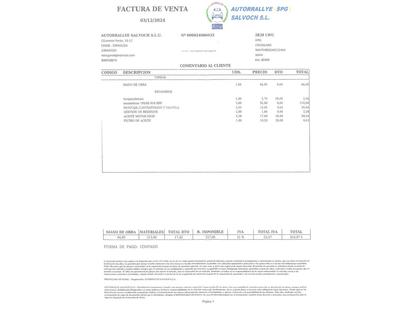 Foto del mantenimiento del Opel Crossland Opel Crossland 1.2 Business Elegance (130 CV)