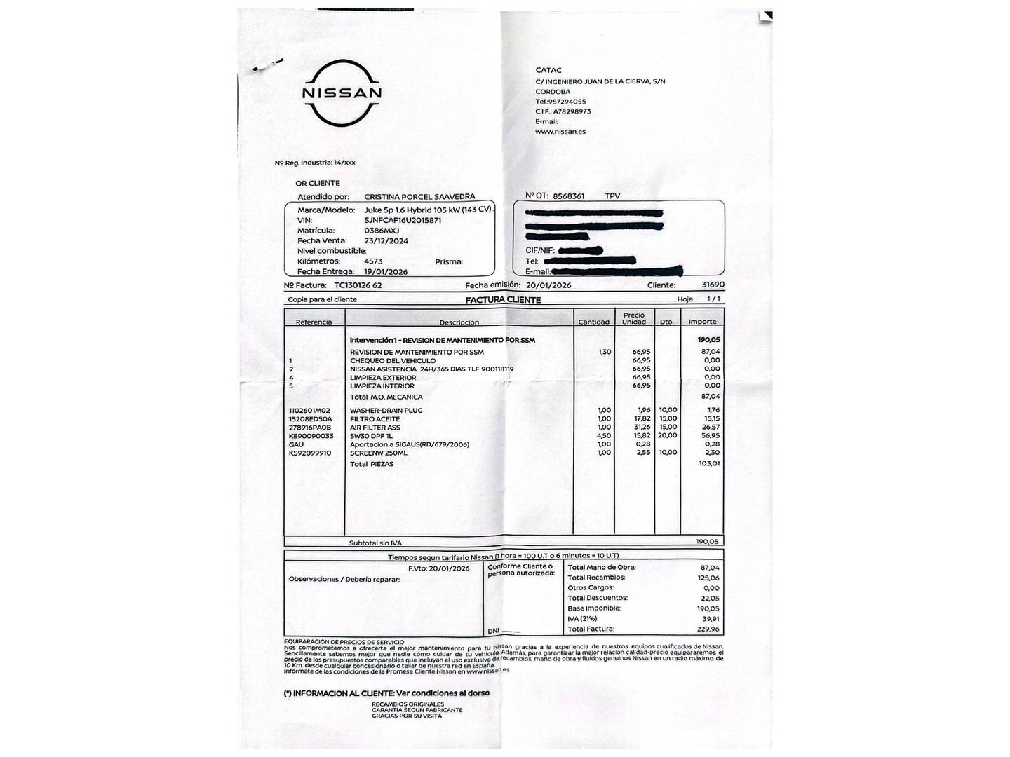 Foto del mantenimiento del Nissan JUKE Nissan Juke 1.6 Hybrid N-Connecta Auto (143 CV)