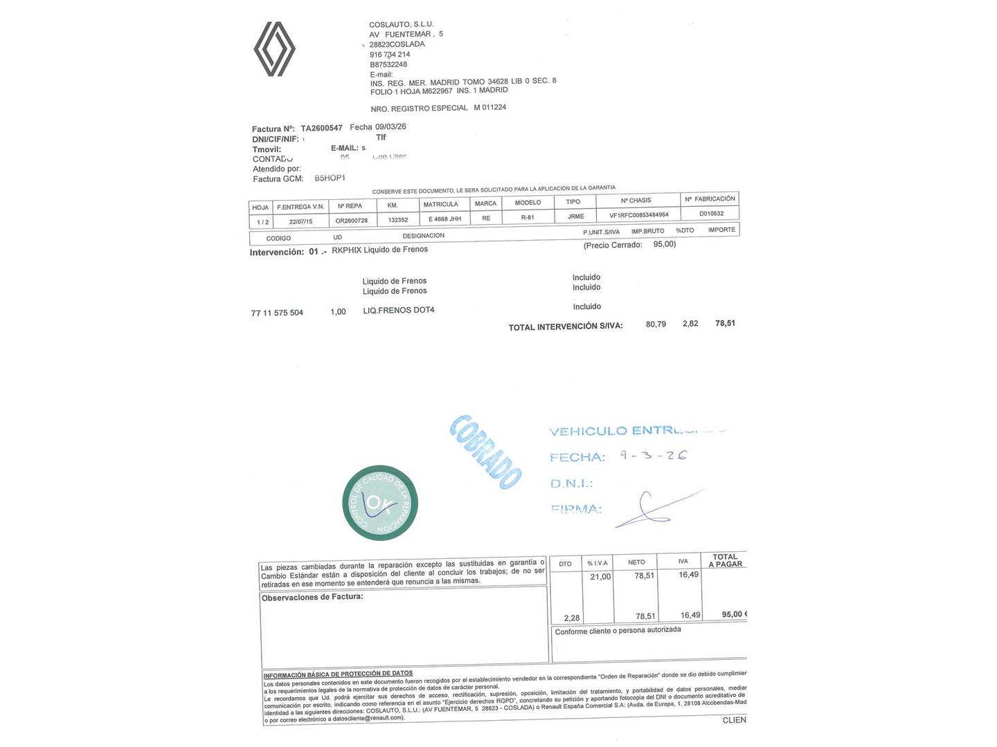Foto del mantenimiento del Renault Espace Renault Espace Zen Energy TCe (200 CV) EDC