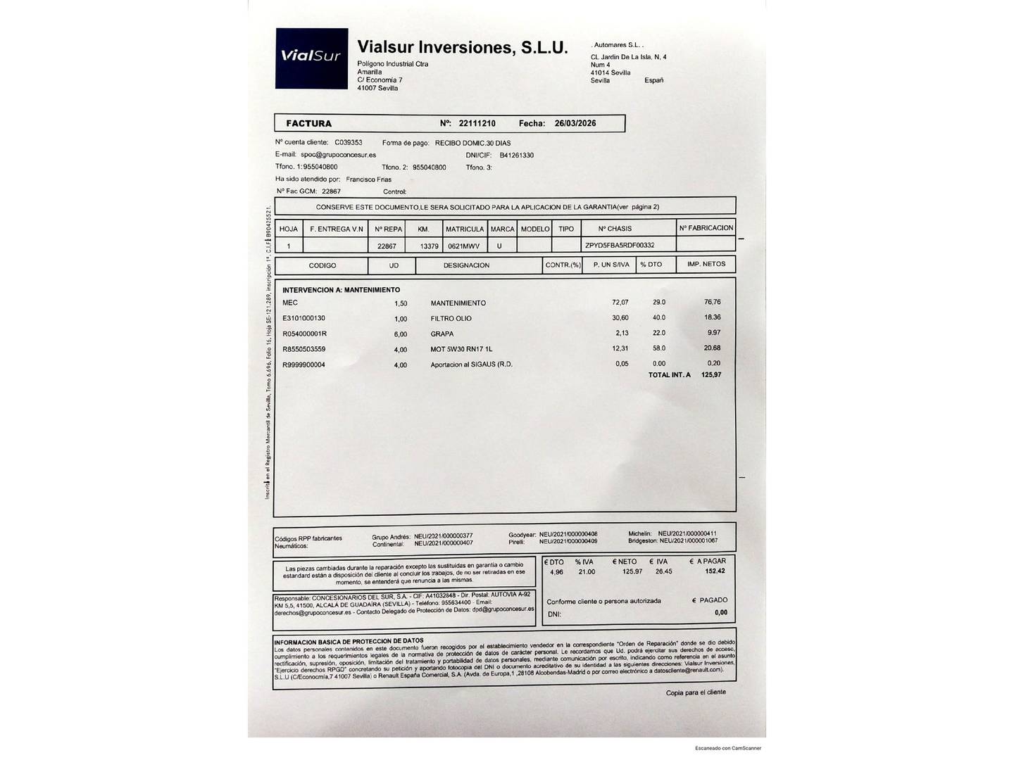 Foto del mantenimiento del EVO EVO 6 EVO EVO 6 1.5 Turbo DCT (177 CV)