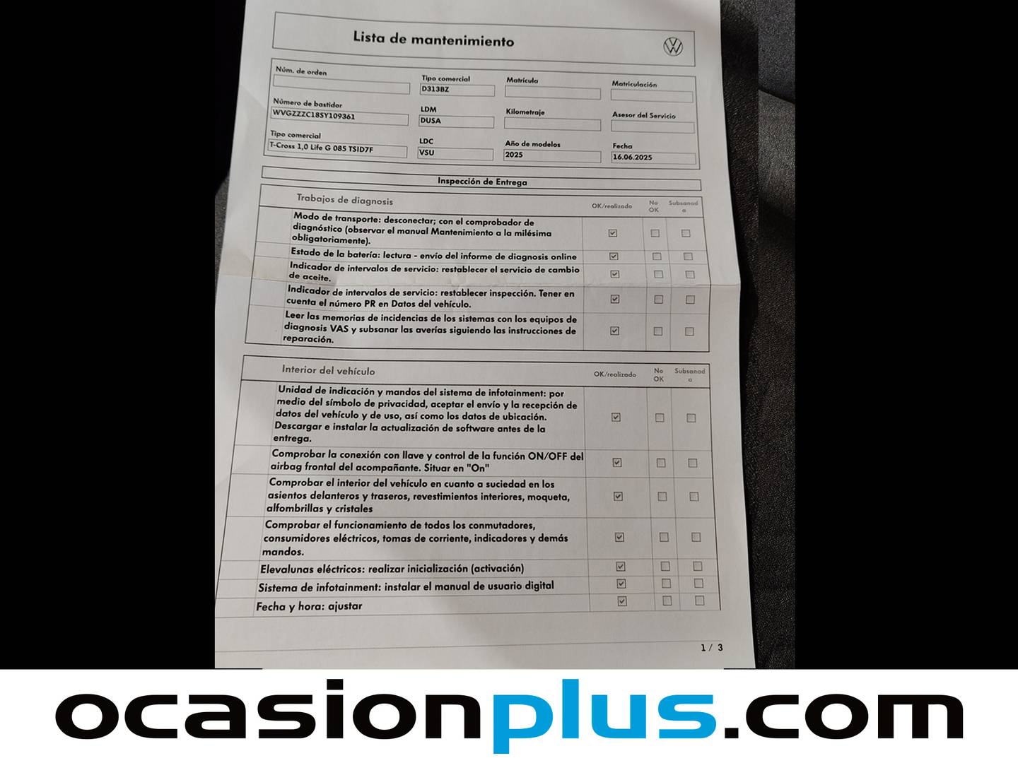 Foto del mantenimiento del Volkswagen T-Cross Volkswagen T-Cross ``Más`` 1.0 TSI (115 CV) DSG