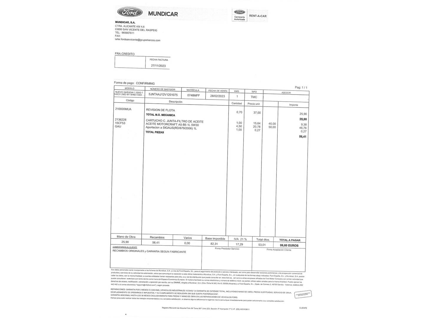 Foto del mantenimiento del Nissan QASHQAI Nissan Qashqai DIG-T 140 mHEV N-Connecta 4x2 (140 CV)