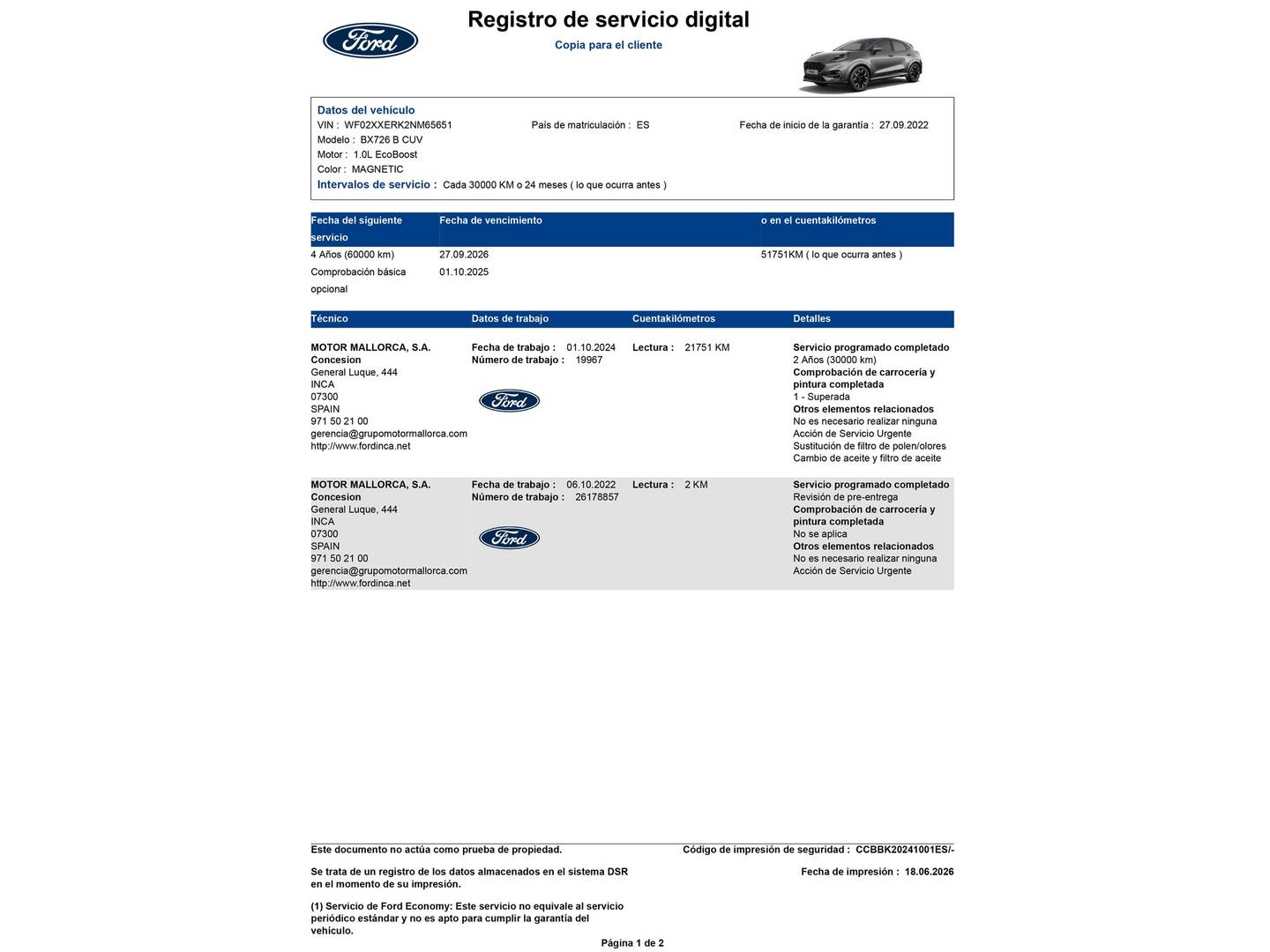 Foto del mantenimiento del Ford Puma Ford Puma 1.0 EcoBoost MHEV ST-Line X (125 CV)