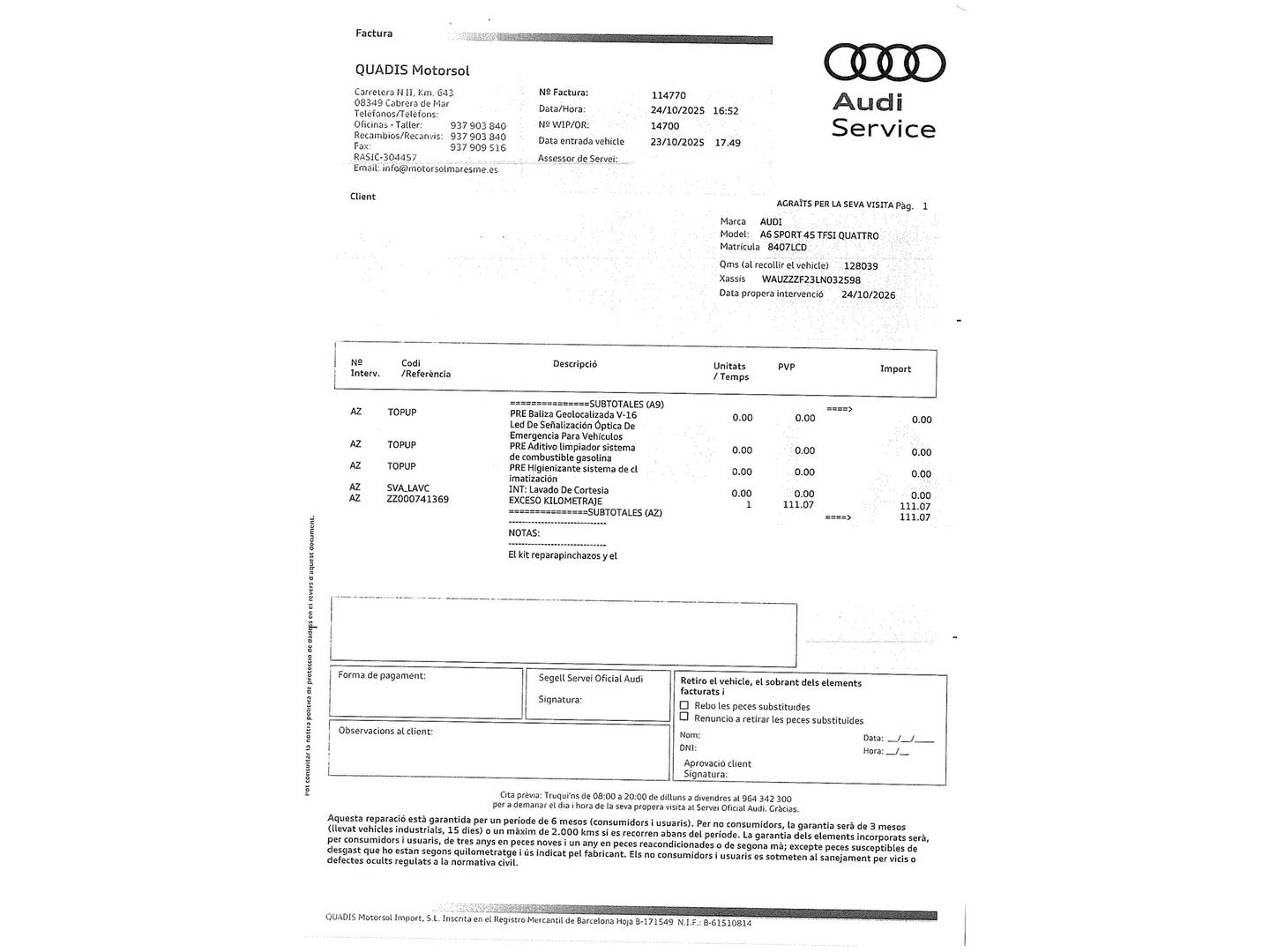 Foto del mantenimiento del Audi A6 Audi A6 Sport 45 TFSI ultra quattro (245 CV) S tronic Pack S-Line