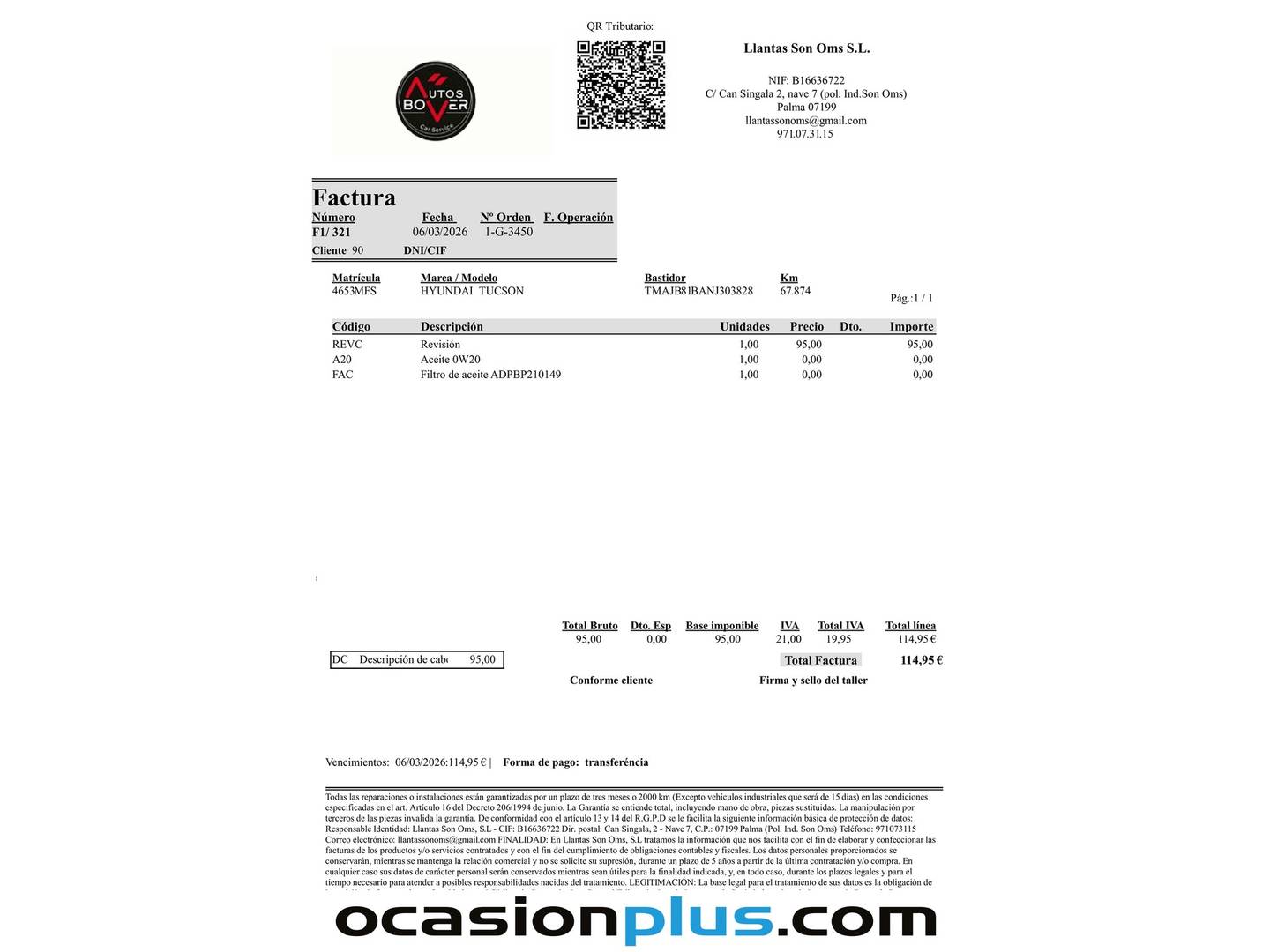 Foto del mantenimiento del Hyundai Tucson Hyundai Tucson 1.6 TGDI Klass 4x2 (150 CV)