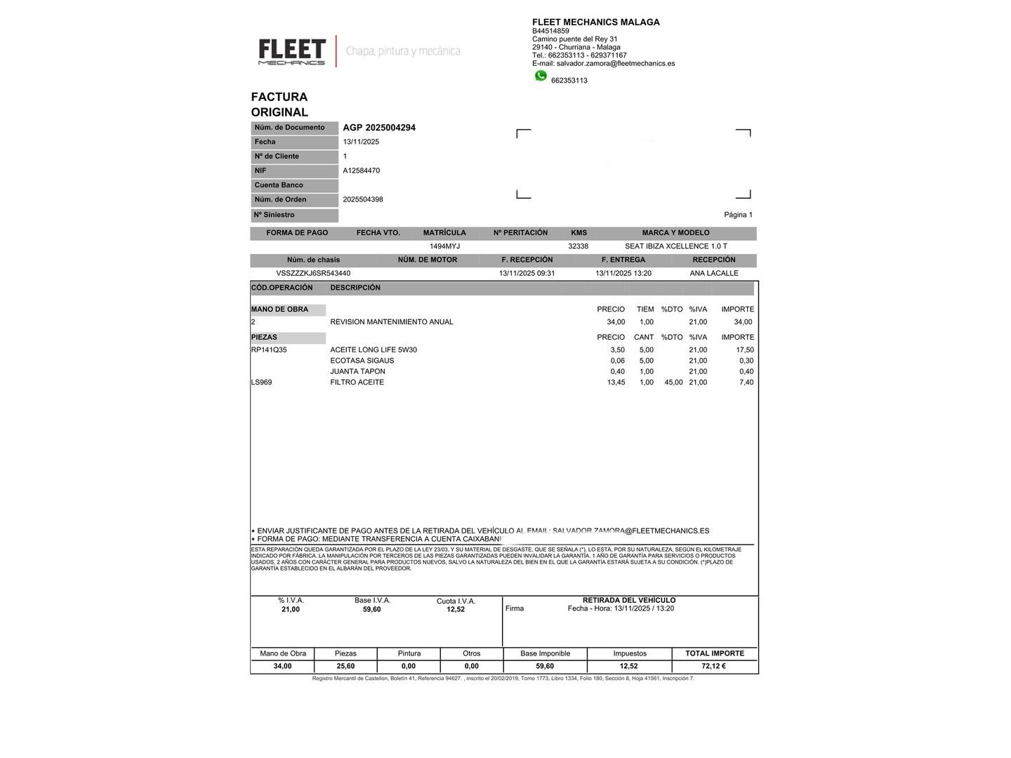 Foto del mantenimiento del Seat Ibiza Seat Ibiza 1.0 TSI S&S Xcellence (115 CV)