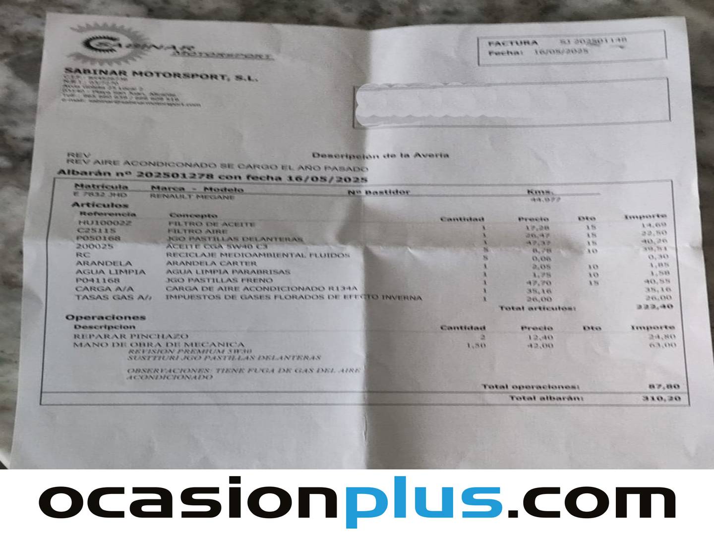 Foto del mantenimiento del Renault Mégane Renault Megane Limited Energy S&S TCe (115 CV)