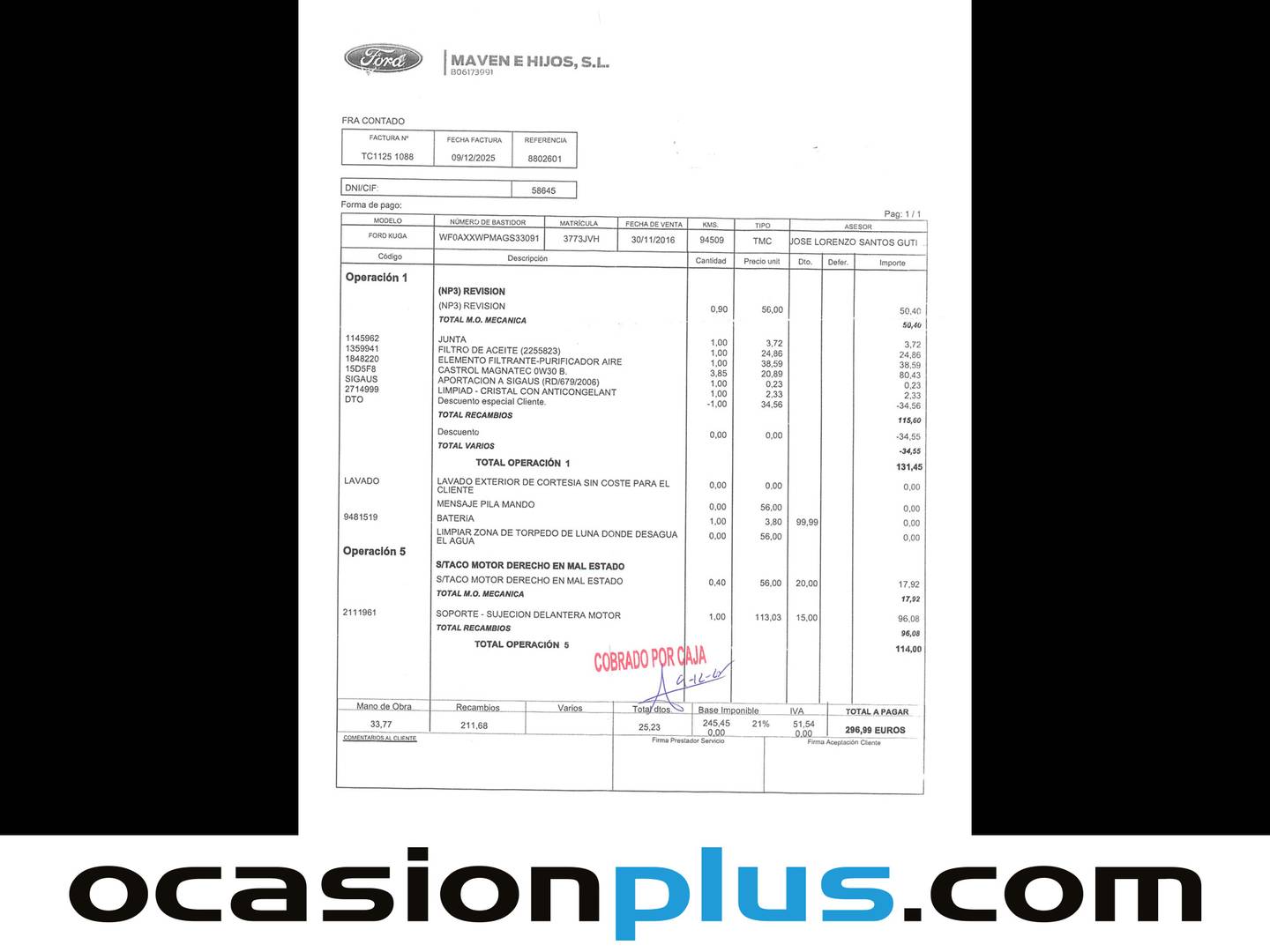 Foto del mantenimiento del Ford Kuga Ford Kuga 1.5 TDCI S&S Titanium 4x2 (120 CV)