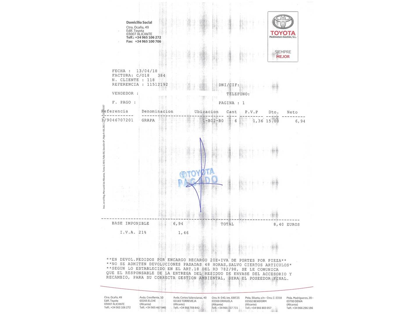 Foto del mantenimiento del Toyota Auris Toyota Auris 1.6 VVT-i Active (132 CV)