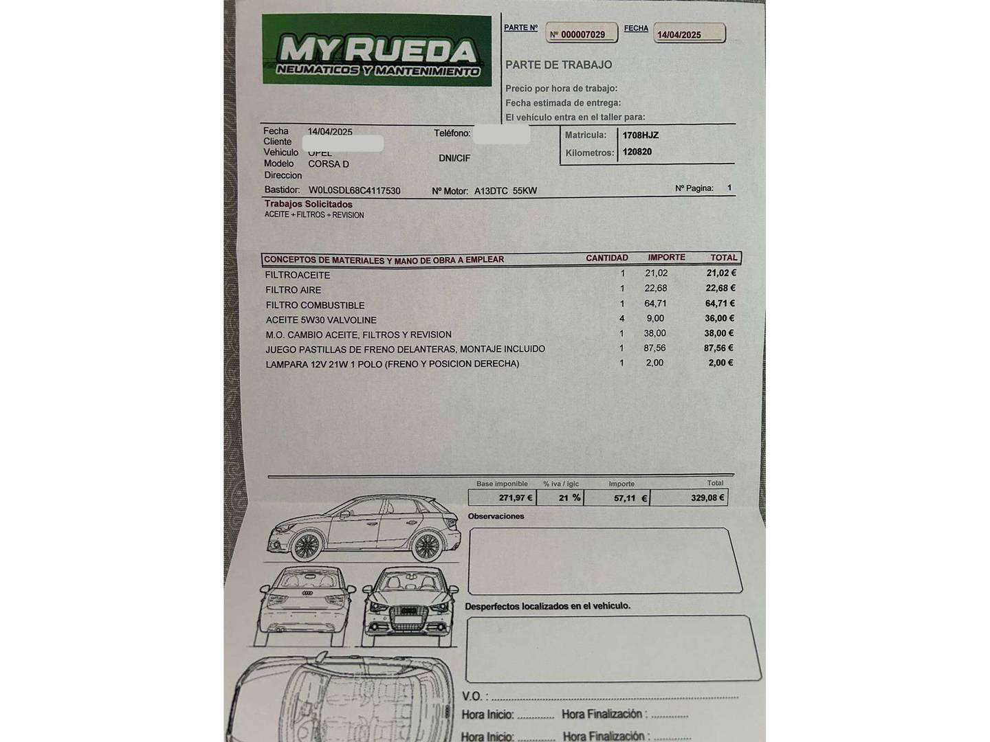 Foto del mantenimiento del Opel Corsa Opel Corsa 1.3 ecoFLEX Selective (75 CV)