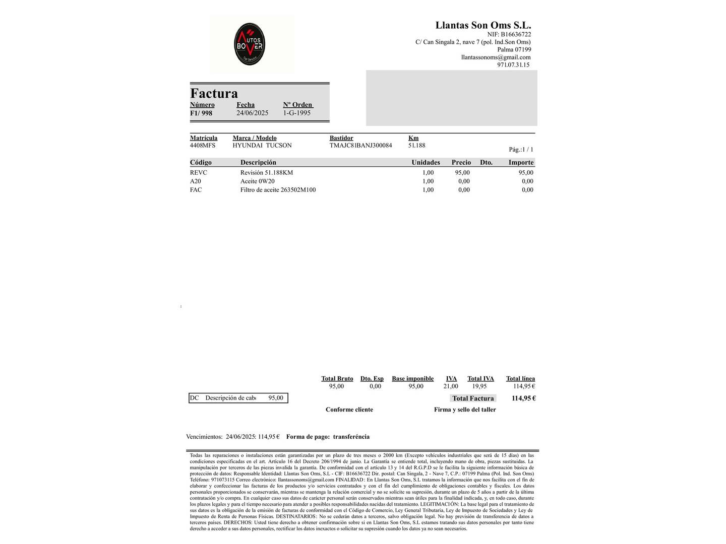 Foto del mantenimiento del Hyundai Tucson Hyundai Tucson 1.6 TGDI Maxx (150 CV)