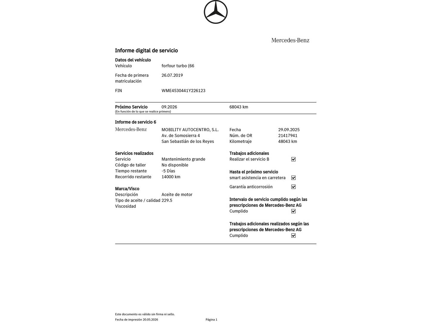 Foto del mantenimiento del Smart forfour Smart ForFour S/S (90 CV)