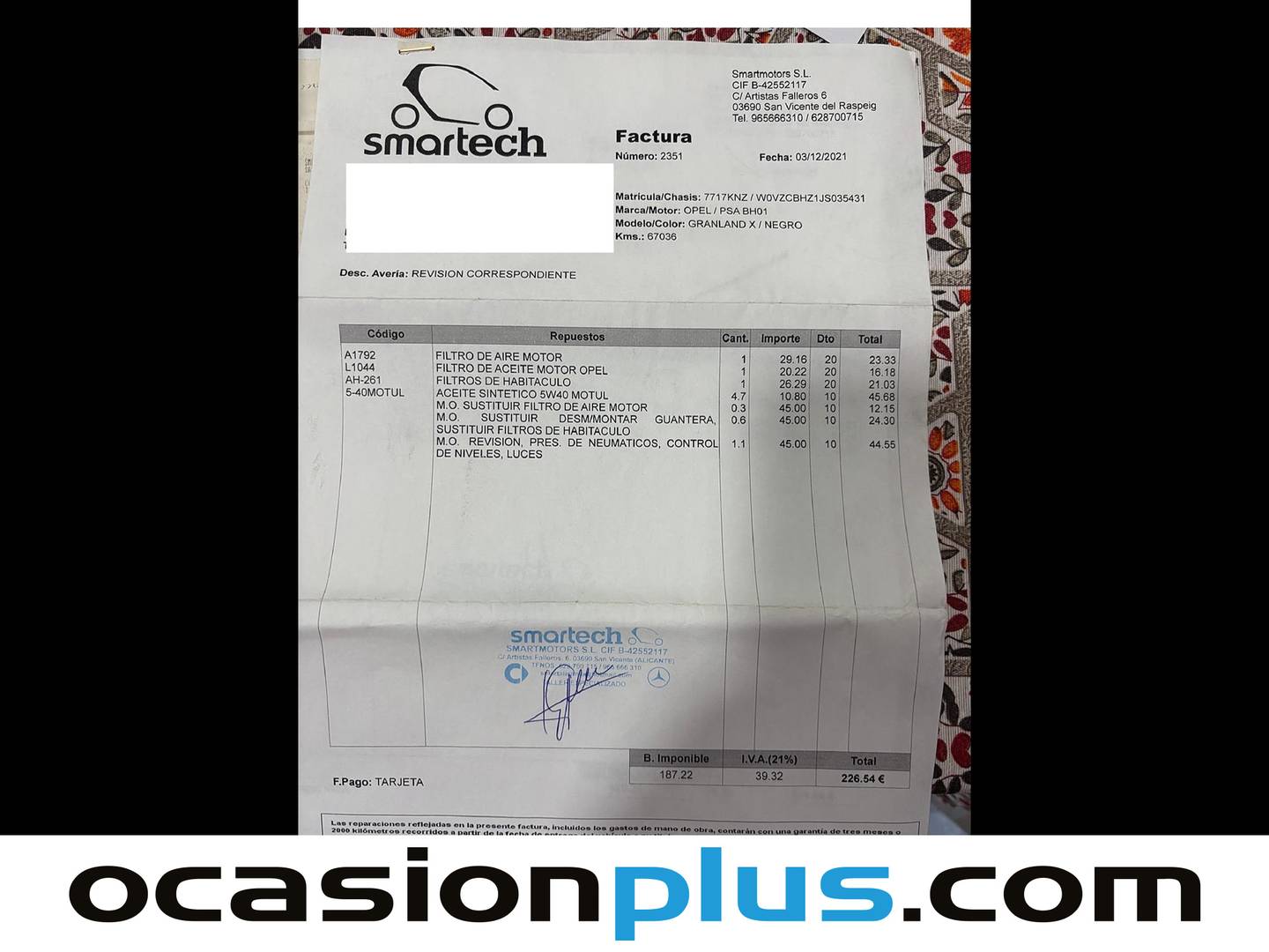 Foto del mantenimiento del Opel Grandland X Opel Grandland X 1.6 CDTi Selective (120 CV)
