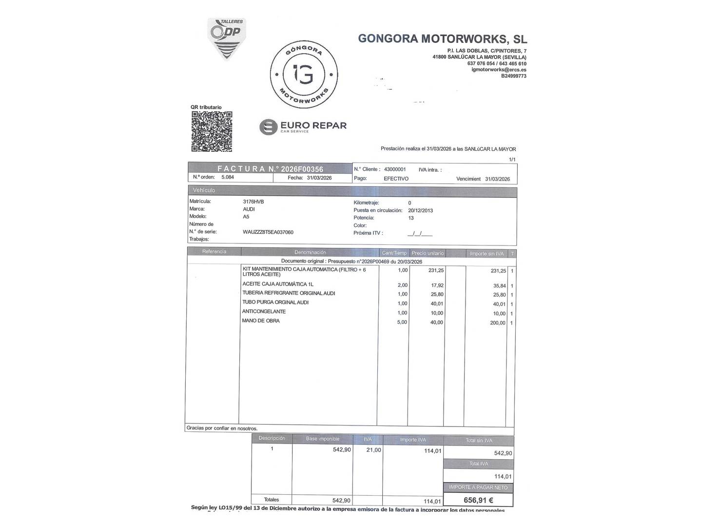 Foto del mantenimiento del Audi A5 Audi A5 Coupe 2.0 TFSI (225 CV) multitronic
