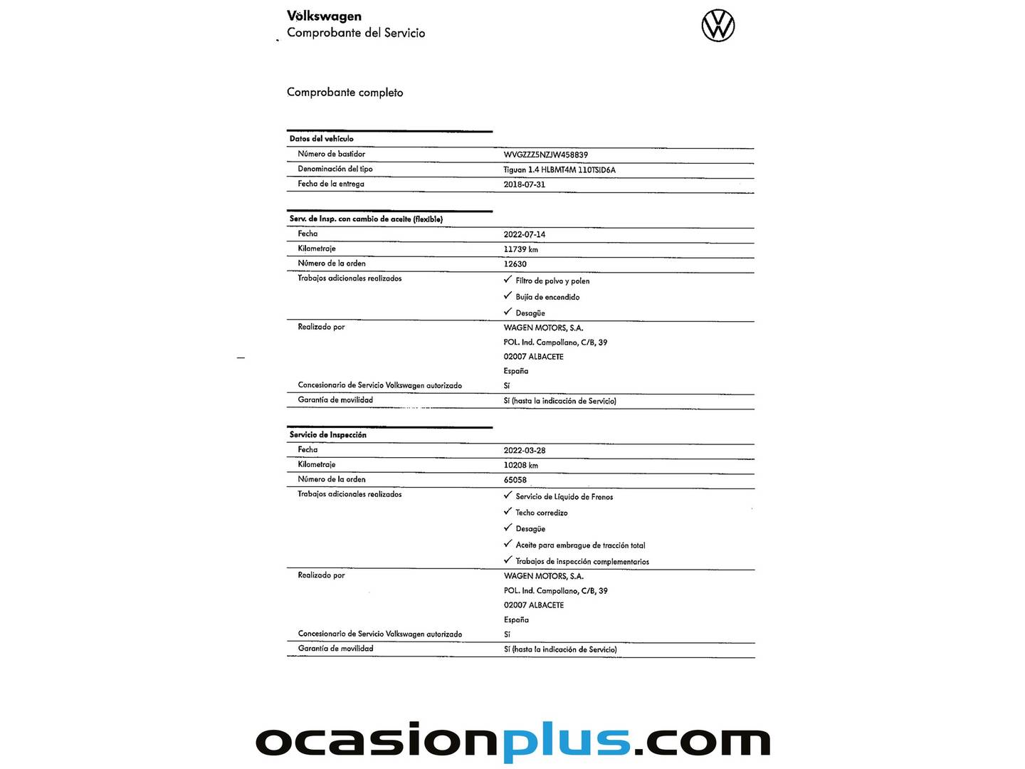 Foto del mantenimiento del Volkswagen Tiguan Volkswagen Tiguan Sport 1.4 TSI 4Motion (150 CV) DSG Pack R Line