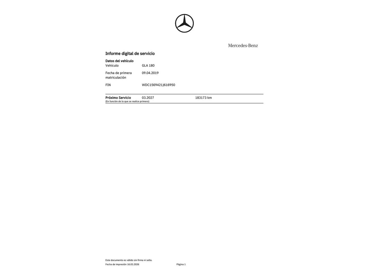 Foto del mantenimiento del Mercedes GLA Mercedes-Benz GLA 180 (122 CV) Pack AMG