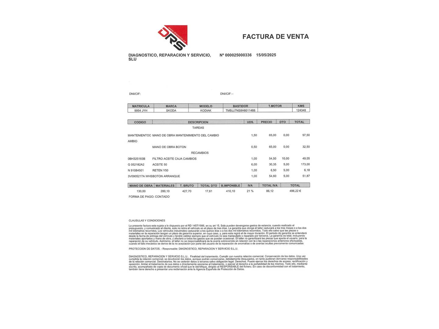 Foto del mantenimiento del Skoda Kodiaq Skoda Kodiaq 2.0 TDI Ambition 4x2 DSG (150 CV) 7 Plazas