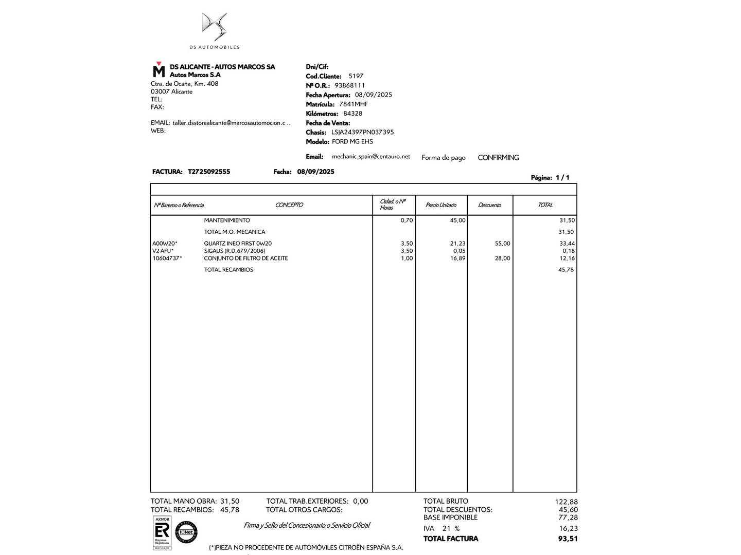 Foto del mantenimiento del MG eHS MG eHS 1.5 T-GDI PHEV Luxury (258 CV)