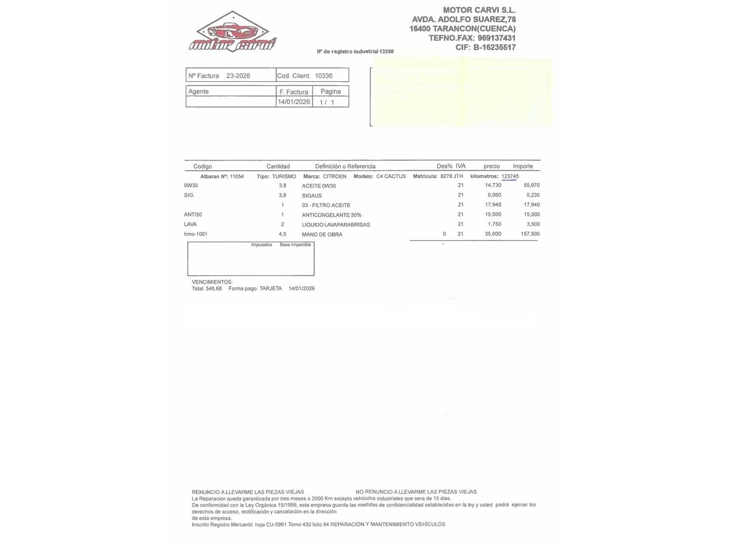 Foto del mantenimiento del Citroën C4 Cactus Citroen C4 Cactus BlueHDi 100 Feel Edition (100 CV)