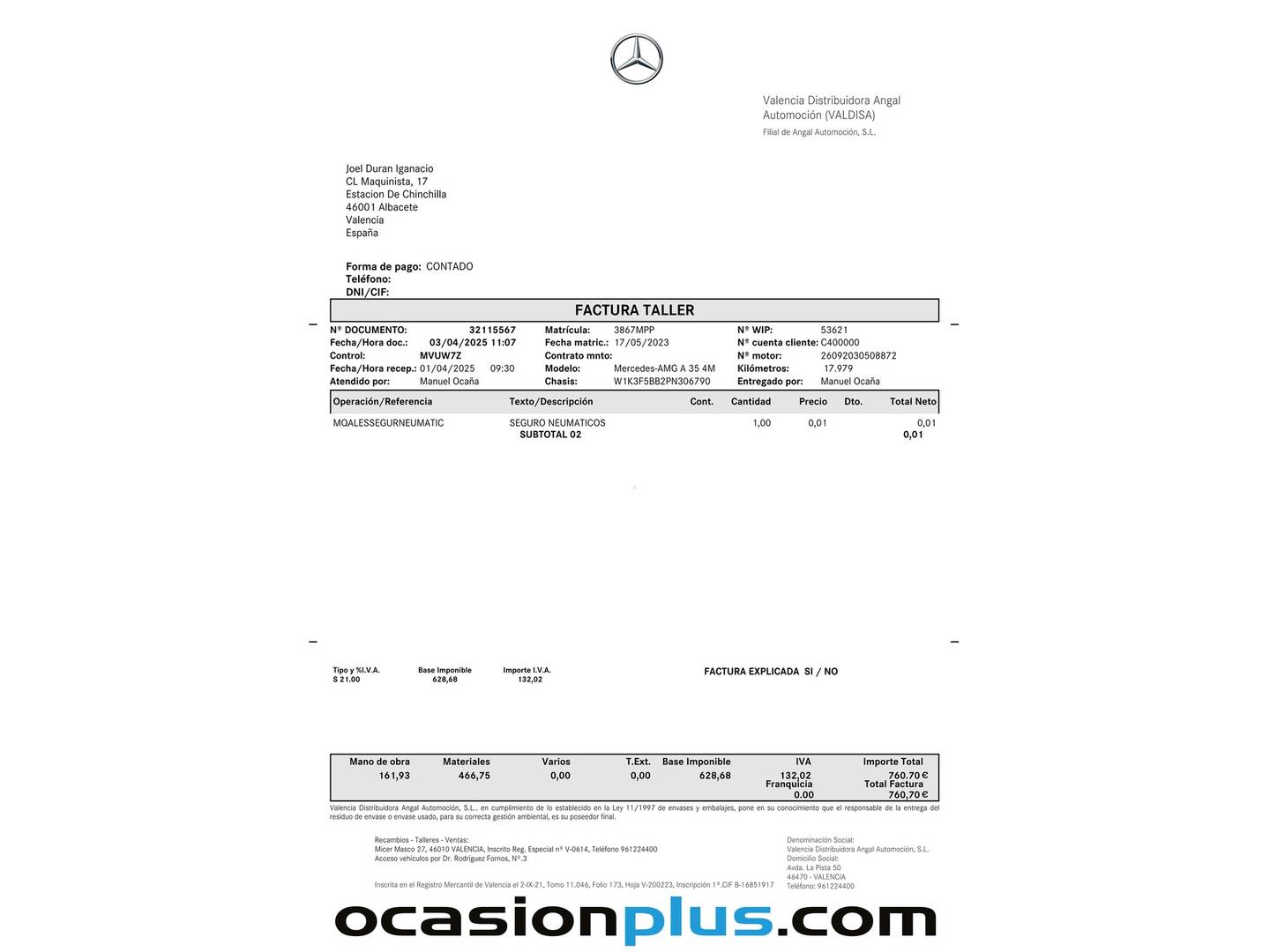 Foto del mantenimiento del Mercedes Clase A Mercedes Clase A Mercedes-AMG 35 4Matic (306 CV)