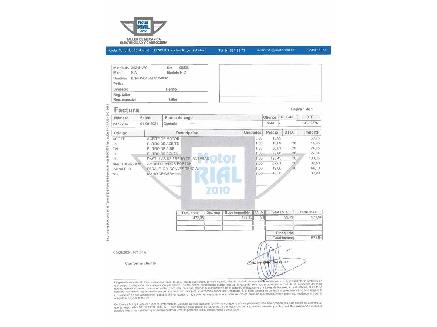 Foto del mantenimiento del KIA Rio KIA Rio 1.1 CRDi WGT Concept (75 CV)