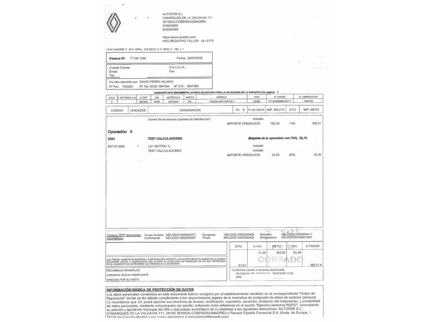 Foto del mantenimiento del Renault Twingo RENAULT Twingo Zen TCe (95CV)