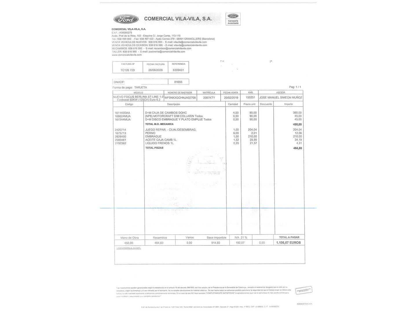 Foto del mantenimiento del Ford Focus Ford Focus 1.0 Ecoboost S&S ST-Line (125 CV)