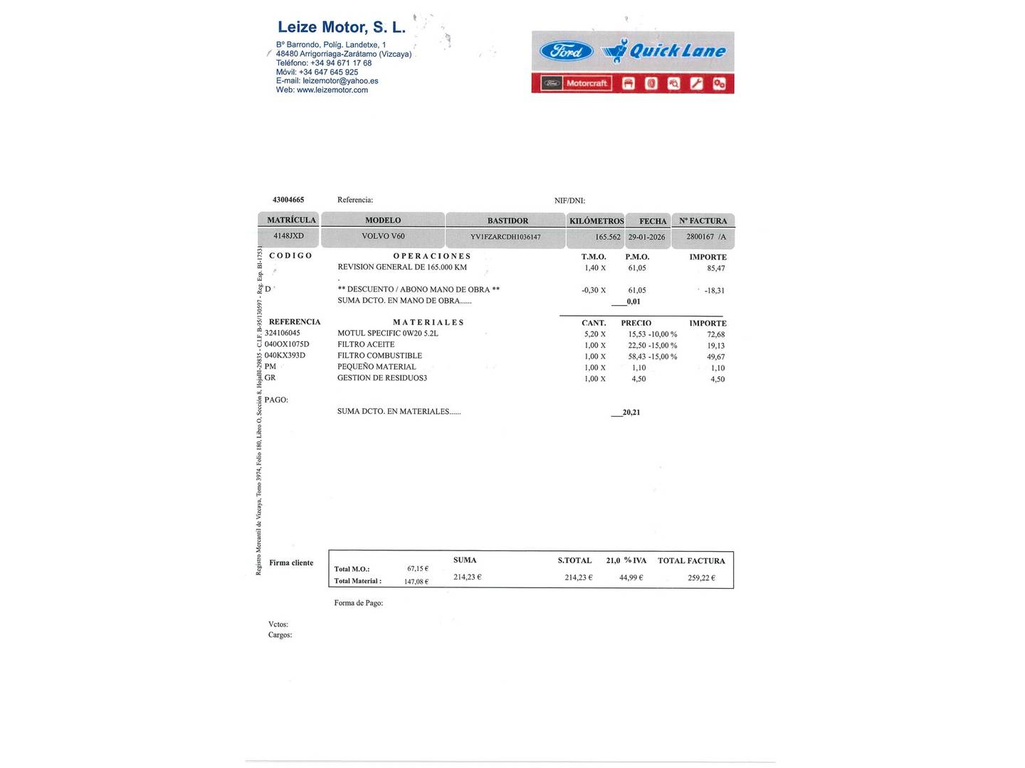 Foto del mantenimiento del Volvo V60 Cross Country Volvo V60 Cross Country D3 Kinetic Auto (150 CV)