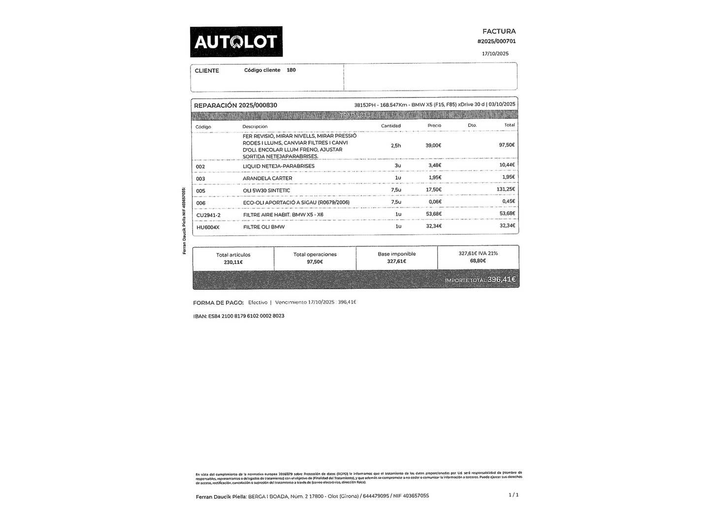 Foto del mantenimiento del BMW X5 BMW X5 xDrive30d (258 CV)