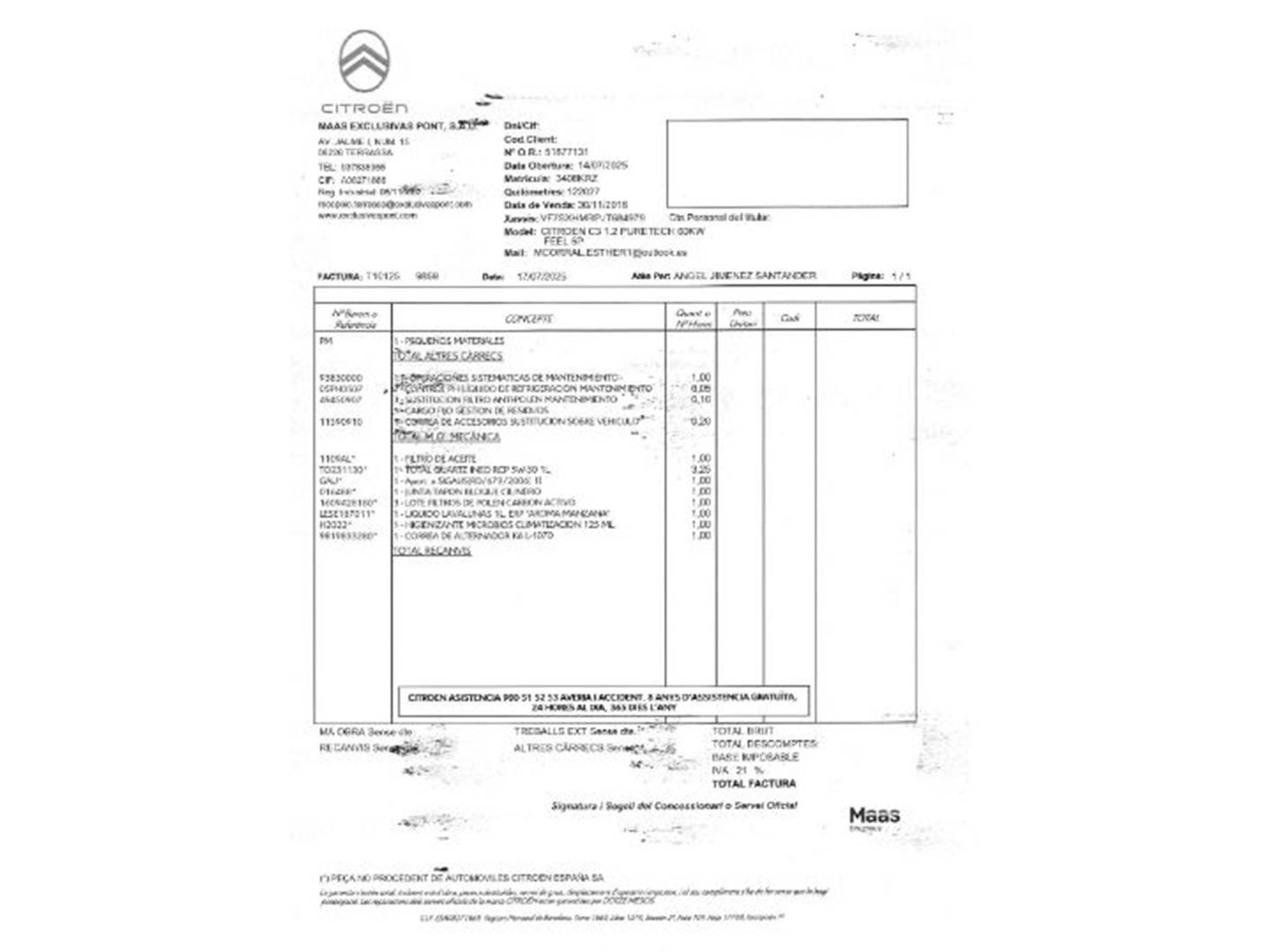 Foto del mantenimiento del Citroën C3 Citroën C3 PureTech 82 Feel (83 CV)