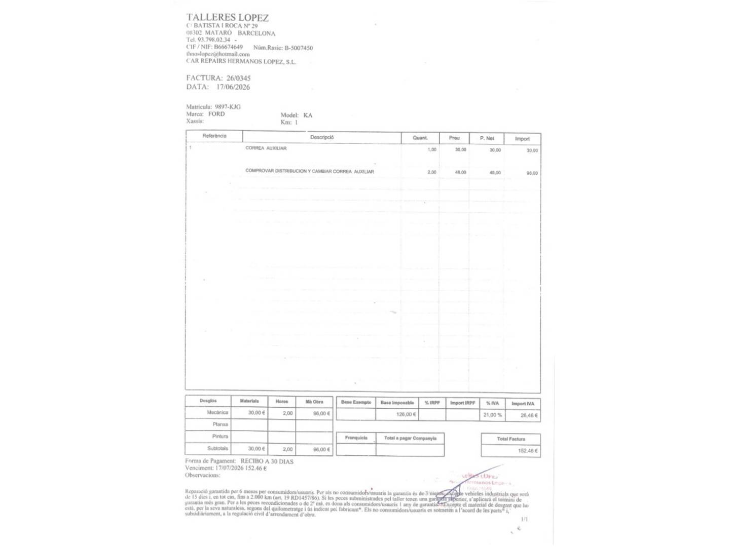 Foto del mantenimiento del Ford Ka+ Ford Ka+ 1.2 Ti-VCT Black&White Edition (85 CV)