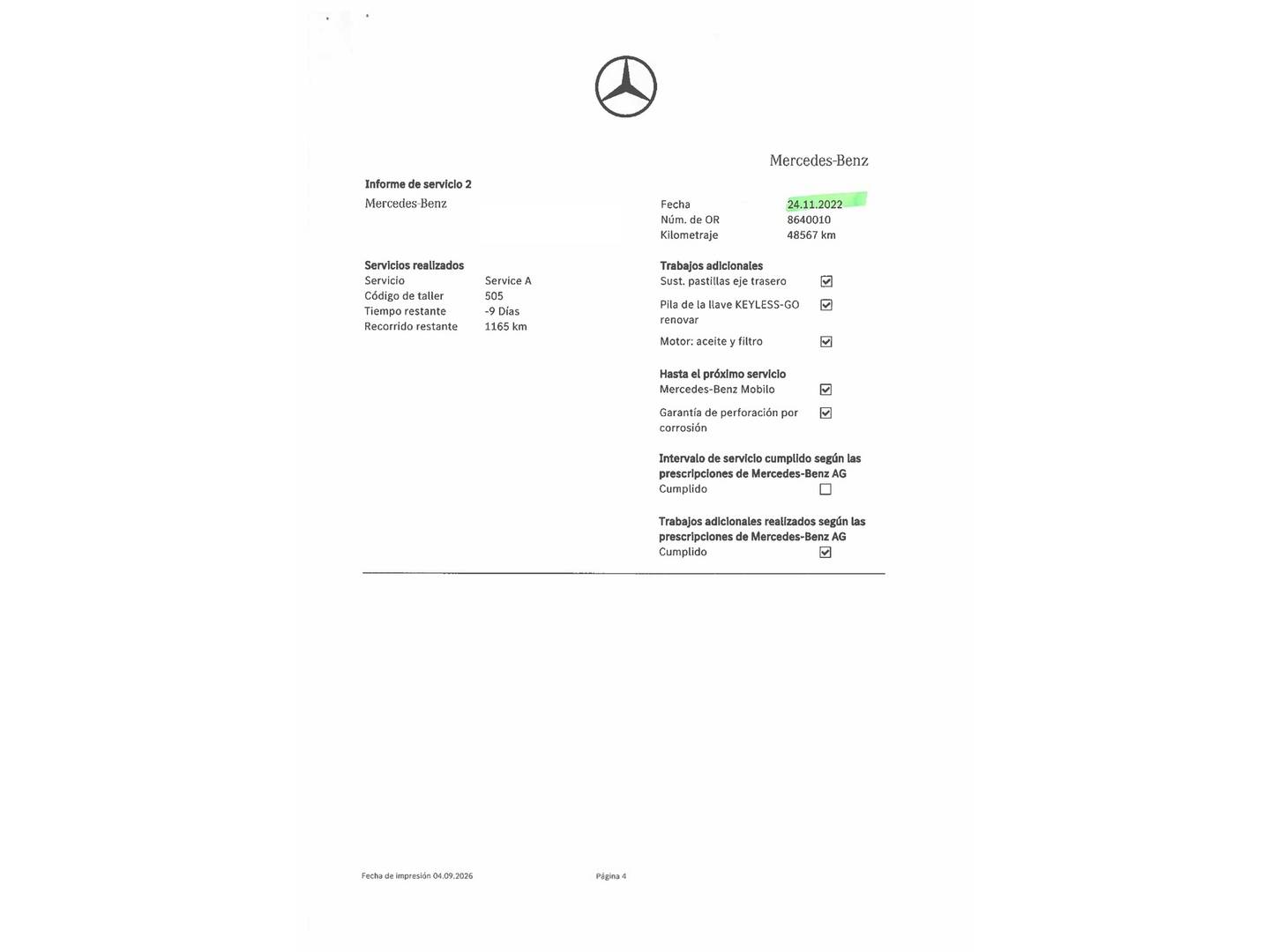 Foto del mantenimiento del Mercedes GLA Mercedes GLA 200 (156 CV) Pack AMG