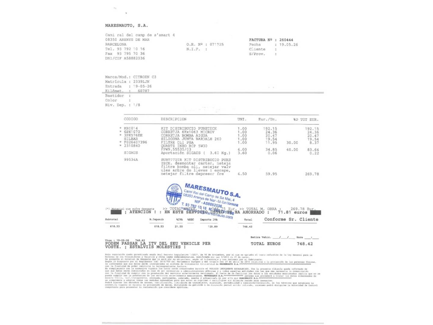 Foto del mantenimiento del Citroën C3 Citroën C3 PureTech Feel Pack (83 CV)