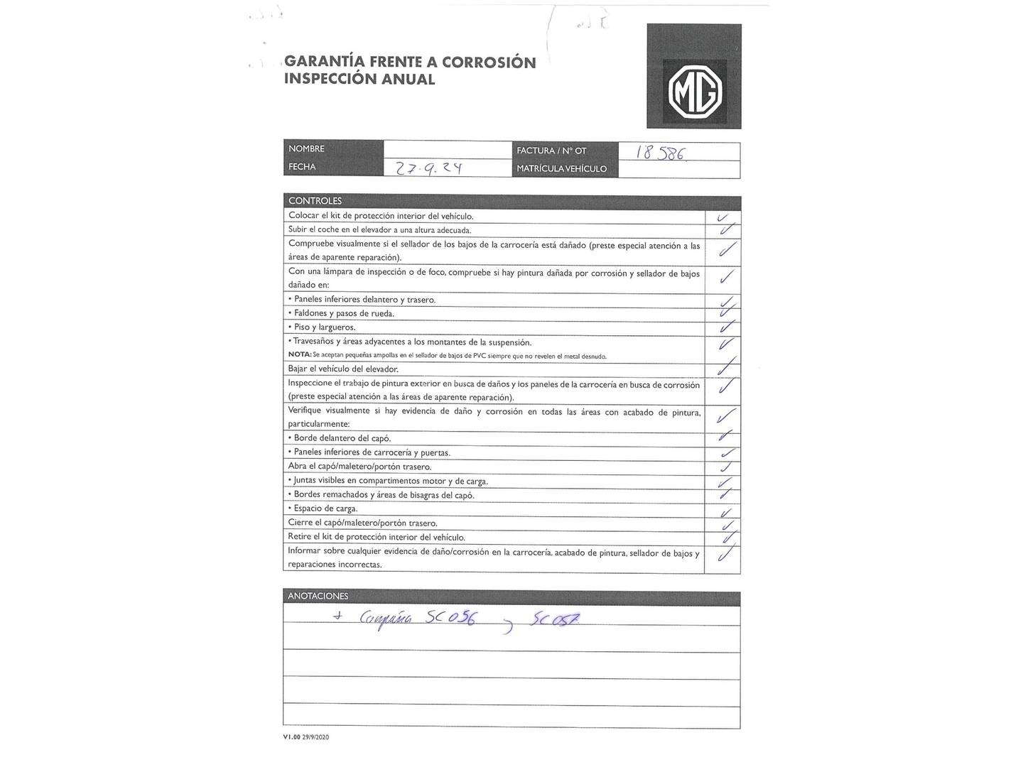 Foto del mantenimiento del MG ZS MG ZS 1.5 Luxury (106 CV)