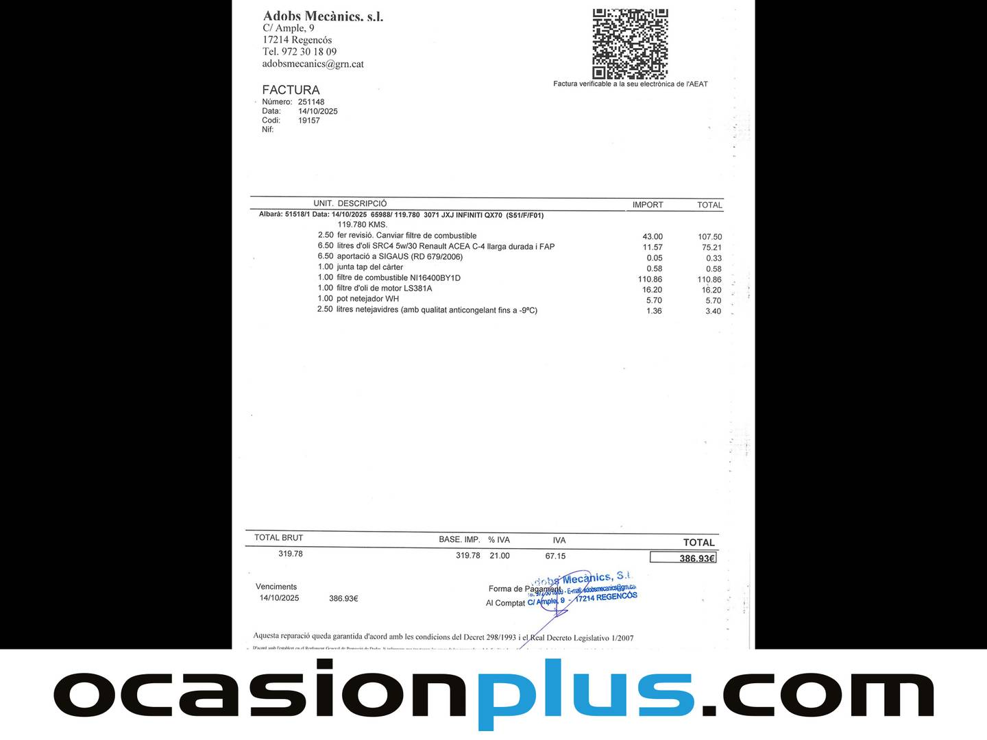 Foto del mantenimiento del Infiniti QX70 Infiniti QX70 3.0 D S Premium (238 CV)