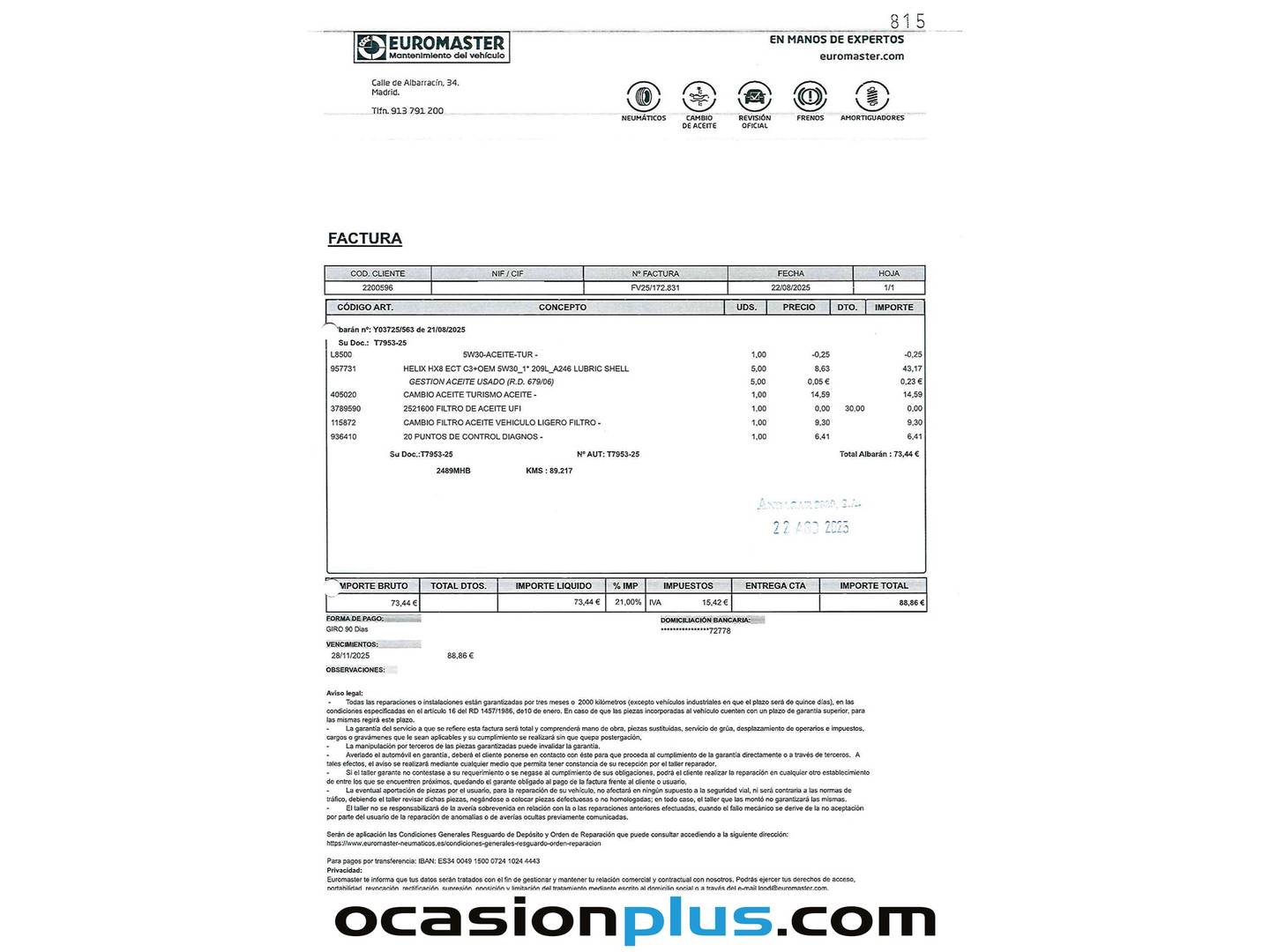 Foto del mantenimiento del Opel Crossland Opel Crossland Crossland 1.5D Edition (110 CV)
