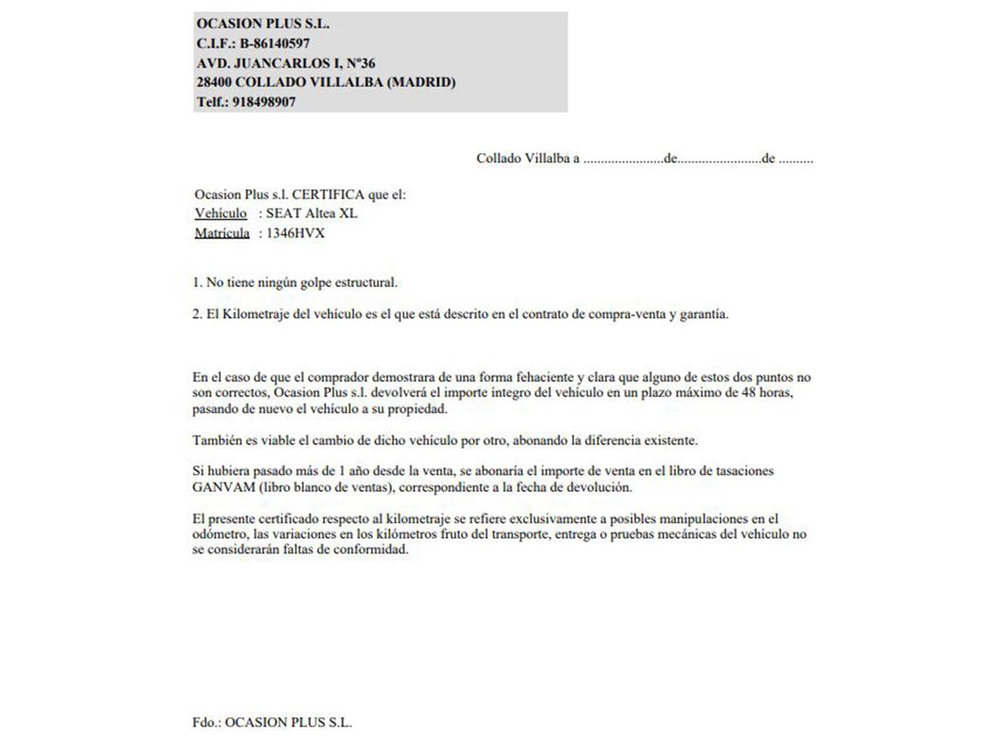 Foto del certificado del Seat Altea XL Seat Altea XL 1.6 TDI S&S E-Ecomotive I-Tech (105 CV)