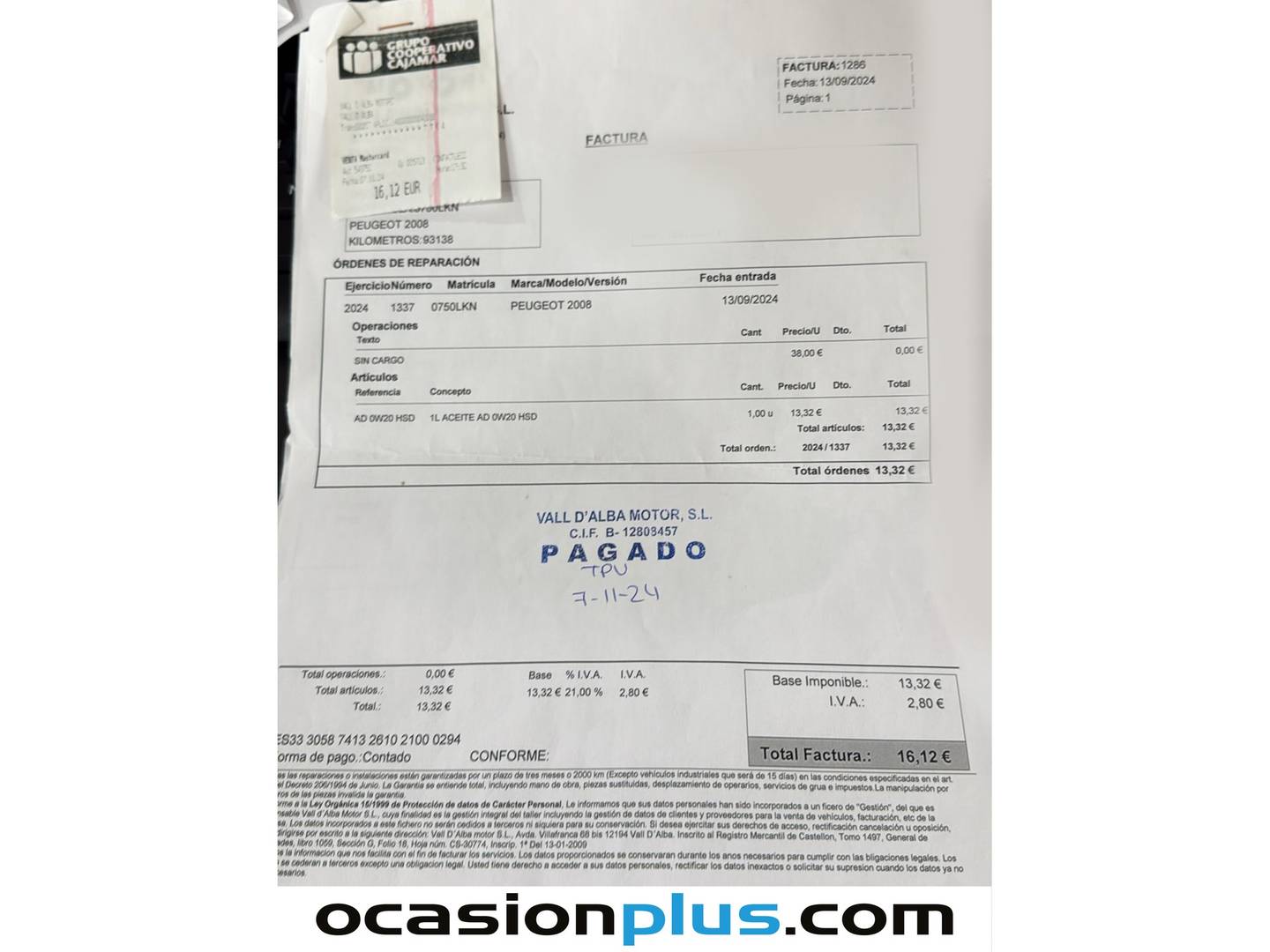 Foto del mantenimiento del Peugeot 2008 Peugeot 2008 PureTech 100 S&S Allure (100 CV)