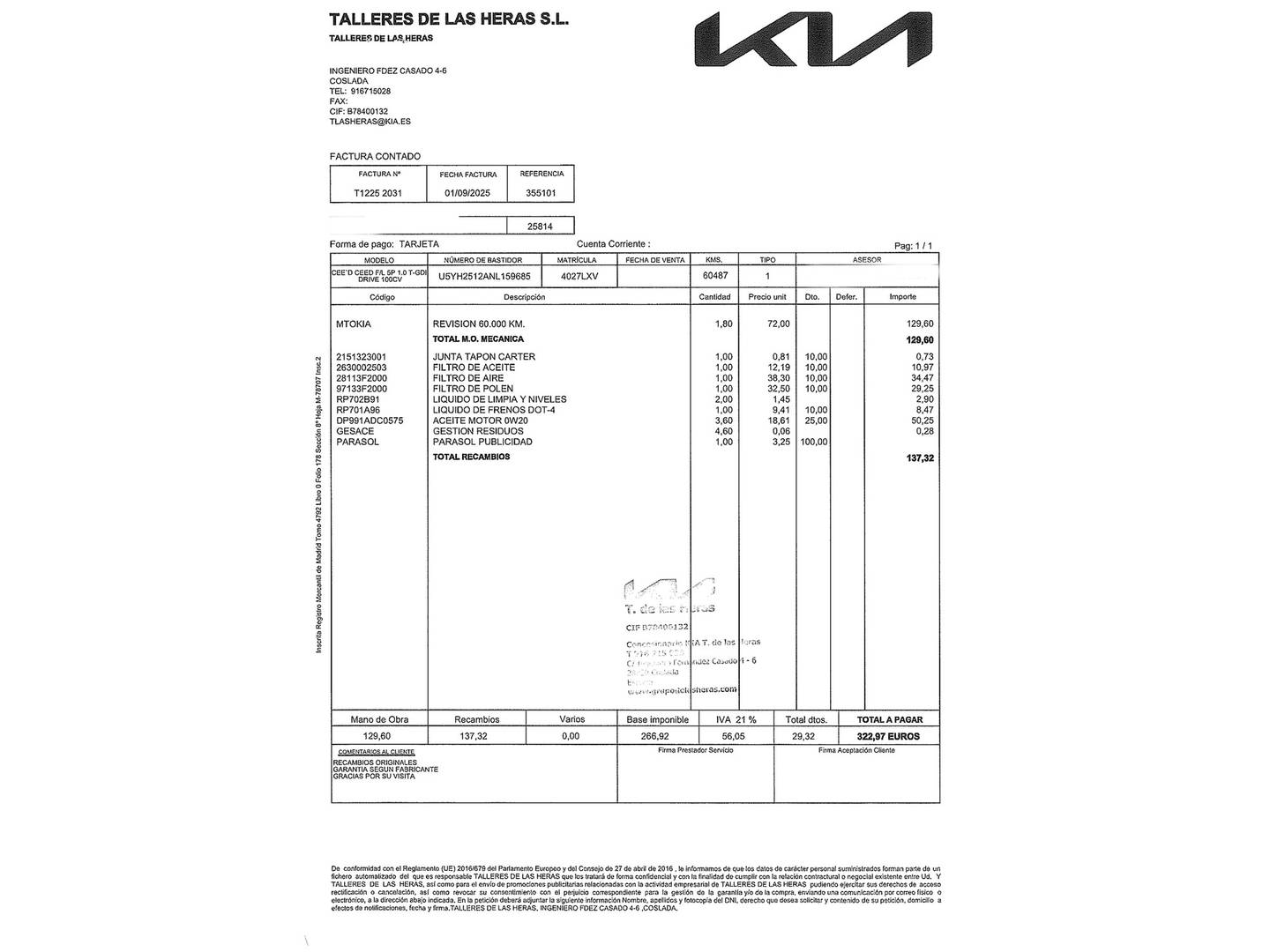 Foto del mantenimiento del KIA Ceed KIA Ceed 1.0 T-GDI Drive (100 CV)