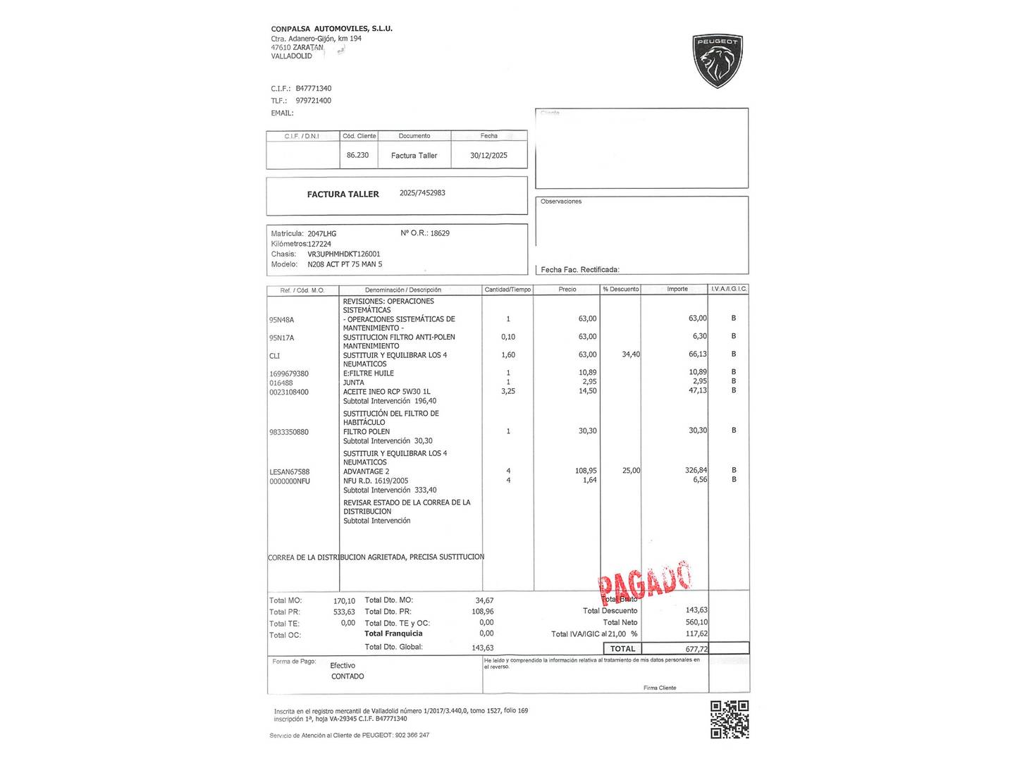 Foto del mantenimiento del Peugeot 208 Peugeot 208 PureTech 75 S&S Active  (75 CV)