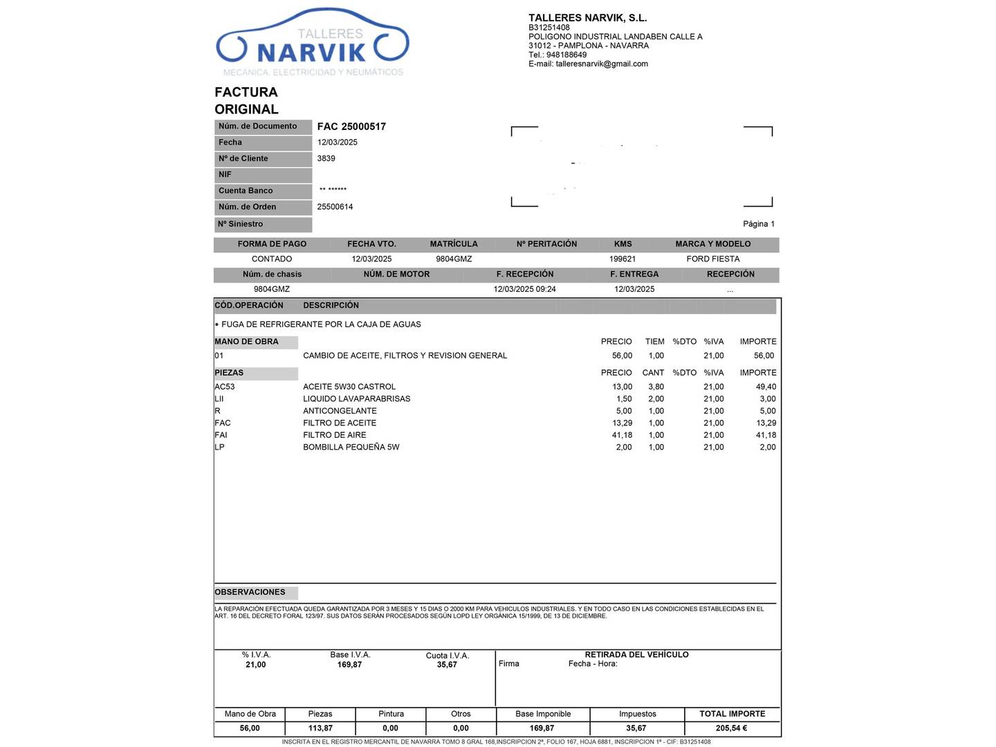 Foto del mantenimiento del Ford Fiesta Ford Fiesta 1.25 Trend (82 CV)
