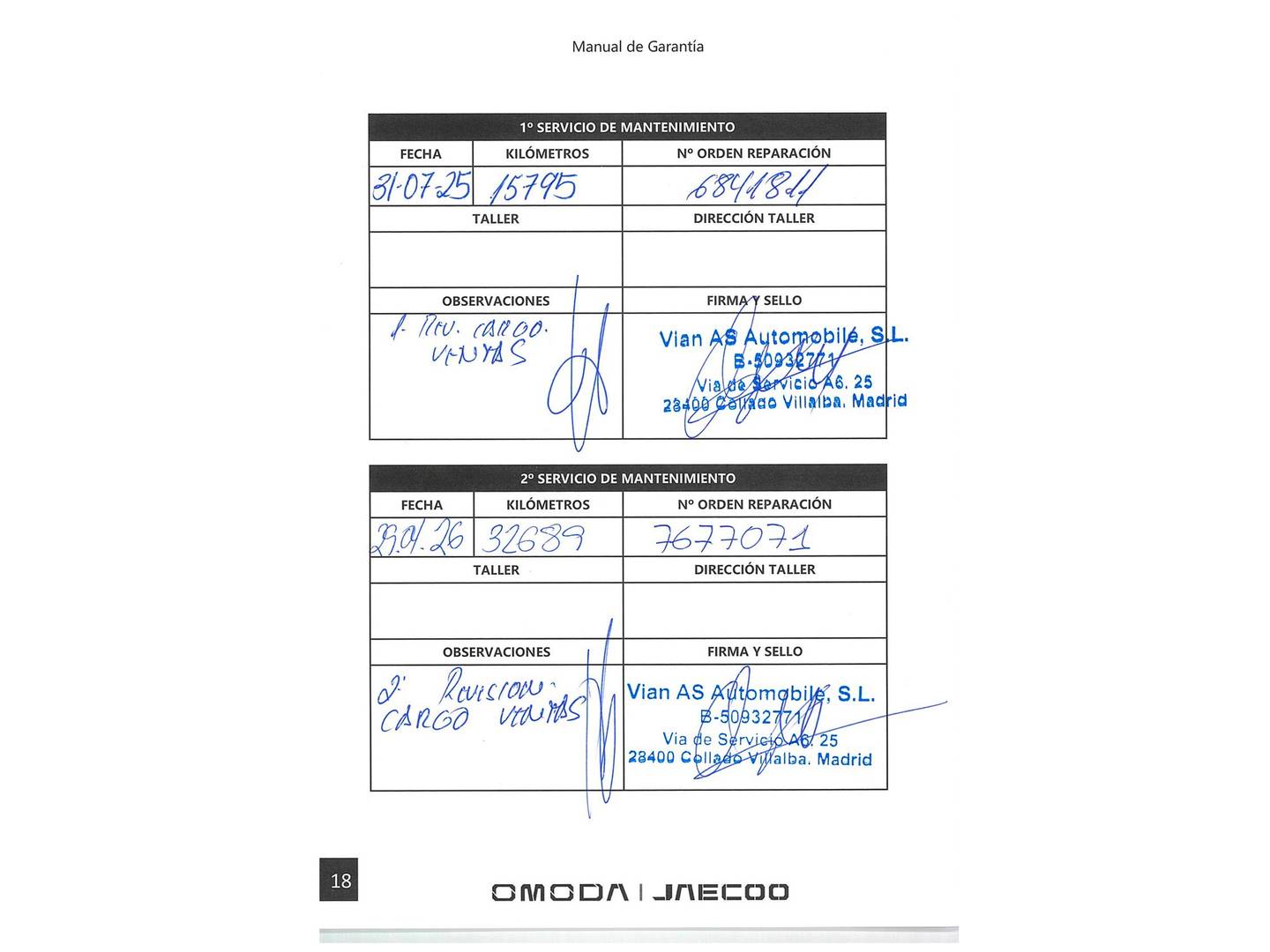 Foto del mantenimiento del JAECOO 7 JAECOO 7 1.6 TGDI Select FWD (145 CV)