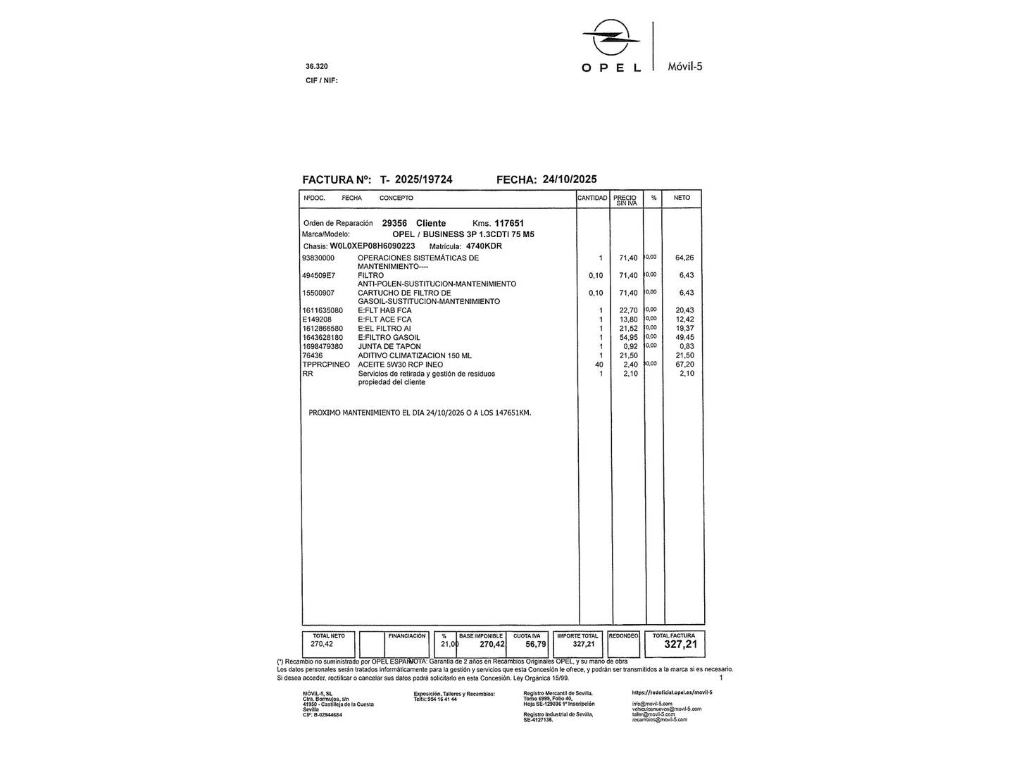 Foto del mantenimiento del Opel Corsa Opel Corsa 1.3 CDTI Business (75 CV)