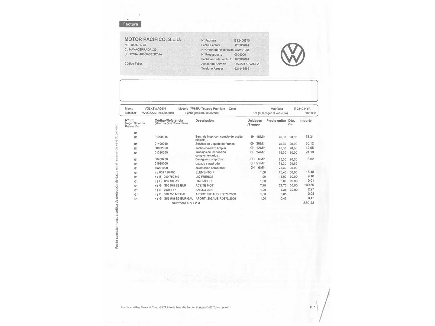 Foto del mantenimiento del Volkswagen Touareg Volkswagen Touareg Premium 3.0 TDI V6 BMT (245 CV) Tiptronic
